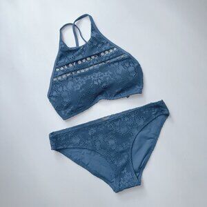 NWT aerie High Neck Crystal Crochet Bikini Set